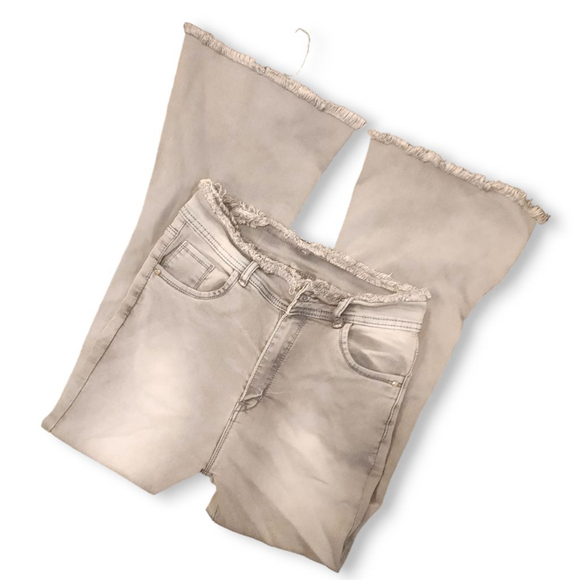 WRANGLER - Distressed Gray Waistband Graywash Flared Denim Jeans Bellbottoms - Picture 2 of 6